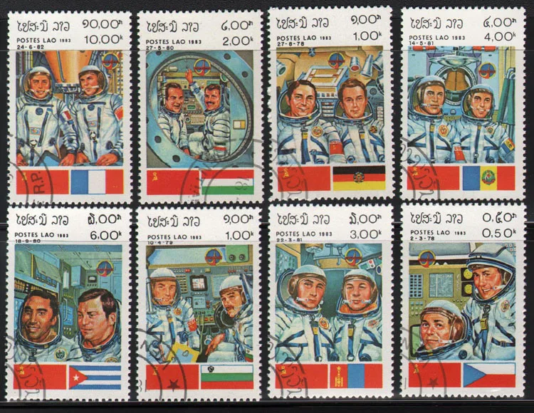 8 sztuk/zestaw znaczków pocztowych Laos 1983 astronautów oznaczonych znaczki pocztowe do zbierania