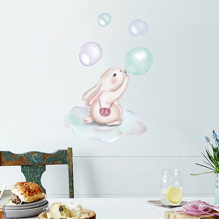 Niedliche Hasen-Wandaufkleber mit Blasenmuster für Kinderzimmer, Tapete, Heimdekoration, Kinderzimmer-Hintergrunddekoration, Tier-Aufkleber – Detail 5