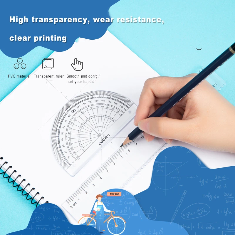 Deli-Ensemble de règles souples et flexibles en plastique transparent, règle de courbe, géométrie mathématique, école, étudiant, dessin, papeterie