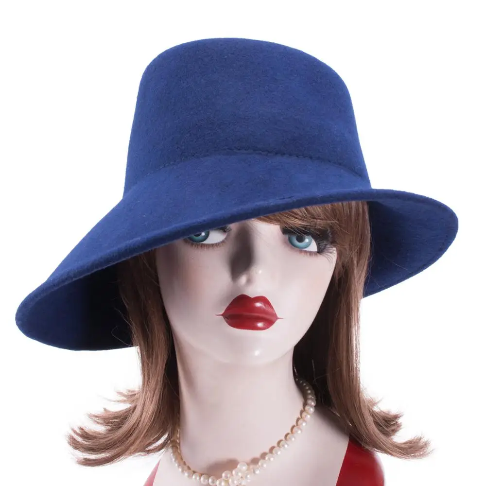 Lawliet 100% Wool Felt Winter Hats for Women Wide Brim Fedora Special Tilt Asymmetrical Brim Wedding Church Hat T289