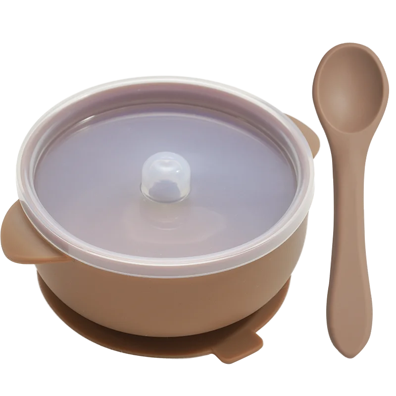 Bol d\'entraînement en Silicone sans BPA pour bébé, ventouse avec couvercle, ensemble de bols alimentaires pour tout-petits, Gel de silice pour