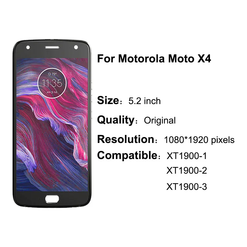 Original For Motorola Moto X4 Display XT1900 XT1900-1 XT1900-4 XT1900-7 Display Touch Screen Digitizer for Moto X4 lcd Display