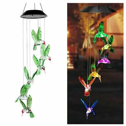 Color-Changing Outdoor LED Solar Lamp Birds Wind Home Garden Decor Solar Light Solar Powered Wind Chime Light