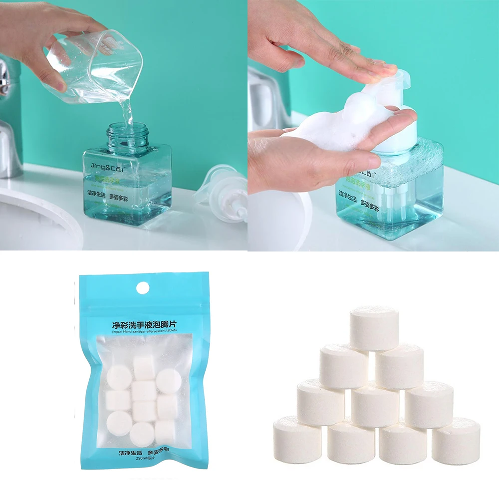 10Pcs Instant Hand Wash Foam DIY Natural Foaming Hand Sanitizer Effervescent Tablets Antibacterial Disinfectant Tablets Cleaning