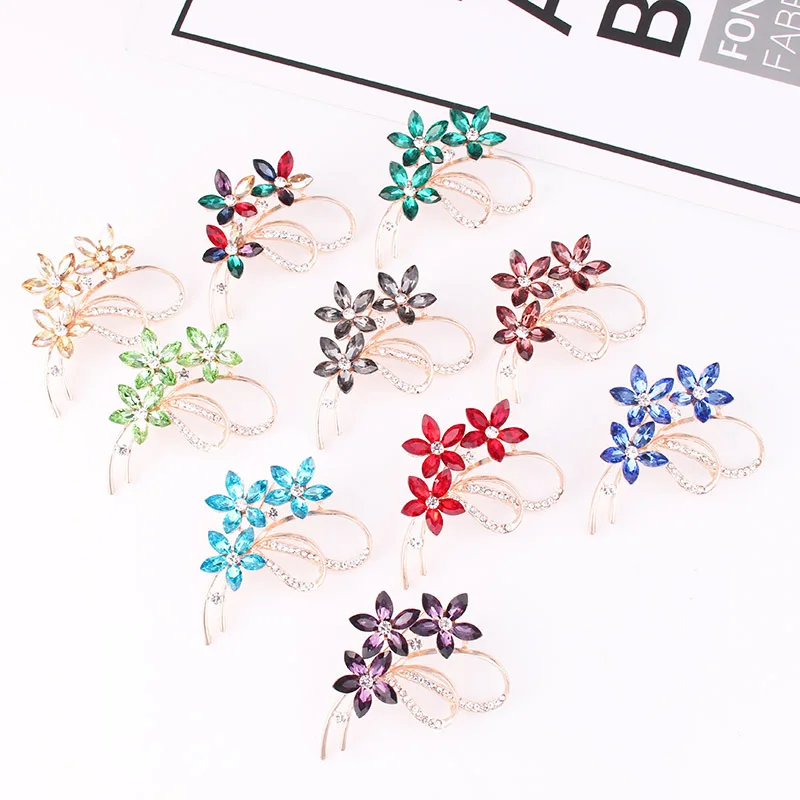 Pomlee 13 Colors Available 3 Flower Brooches For Women Elegant Cute Shining Pin Brooch Wedding Jewelry