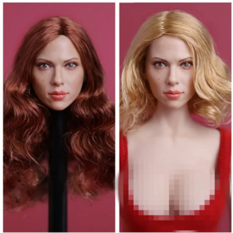 

1:6 Scale Black W Scarlett Female Head Sculpt Blonde/Red Long Curly Hair Head Model For 12 Inch Body Action Figure Collection