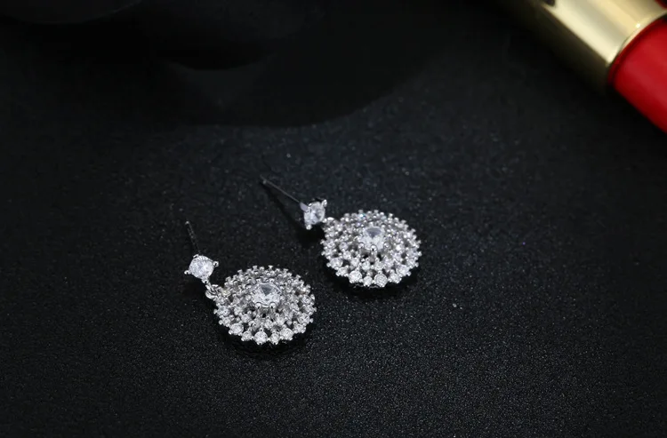 New Hot Fashion 925 Sterling Silver Crystal Round Earrings for Women Girls Gift Fashion Statement Jewelry  korean earrings