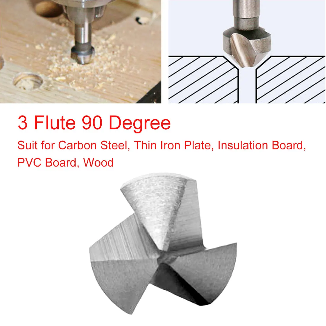Broca avellanadora de 90 grados, cortador de chaflán de acero y madera HSS de mango redondo, 3 ranuras, 6,3-20,5mm, para acero al carbono/PVC, 1 ud.
