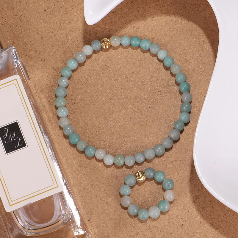 WOOZU 4mm Bohemia Reiki Energy Bracelet Set with Natural Stone Beads Yoga Ring Best Friend Jewelry Gift for Women Mother's Day