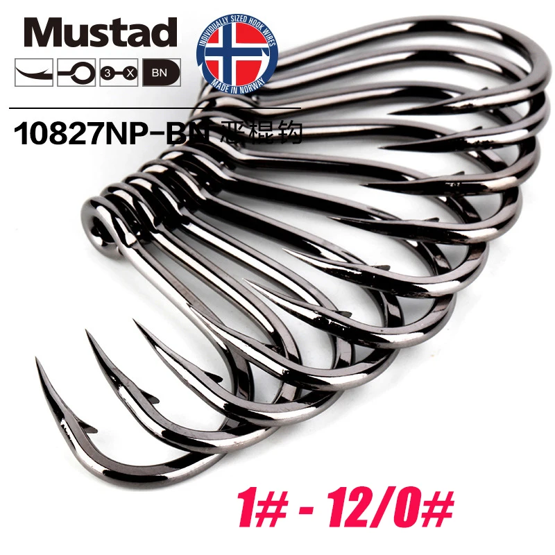 Mustad Norway Origin Sea Fishing Hook Super Power Big Size Hoodlum Fish Hooks,1#-12/0#,10827NP-BN