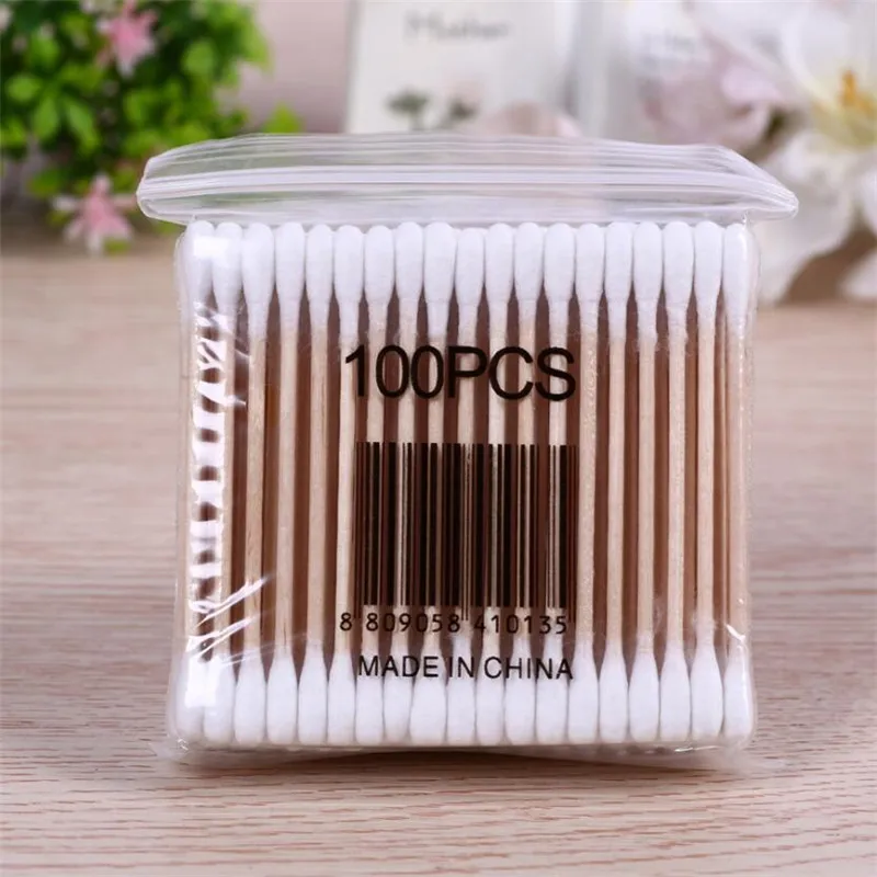 100/200pcs Pack Double Head Cotton Swab Women Makeup Cotton Buds Tip Wood Sticks Nose Ears Cleaning Health Care Tools