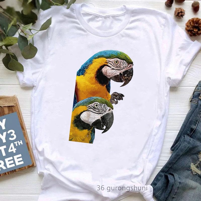 Cockatiel Parrot Love Ice Cream Graphic Print T-Shirt Women\'S Clothing Funny White Tshirt Femme Harajuku Kawaii Clothes Tops