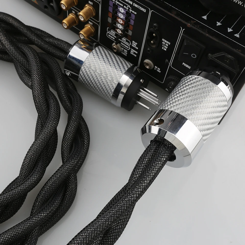 5N OCC single silver (99.9997%) serie Audiophile audio amplifier DAC filter HIFI Power cable Carbon fiber rhodium plating plug