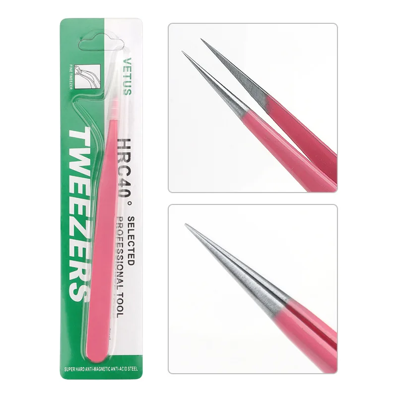 1Pcs Pink Stainless Steel Eyelash Tweezers Anti-static Non-magnetic Professional Pincet 3D Lashes Extension Tweezer Makeup Tools