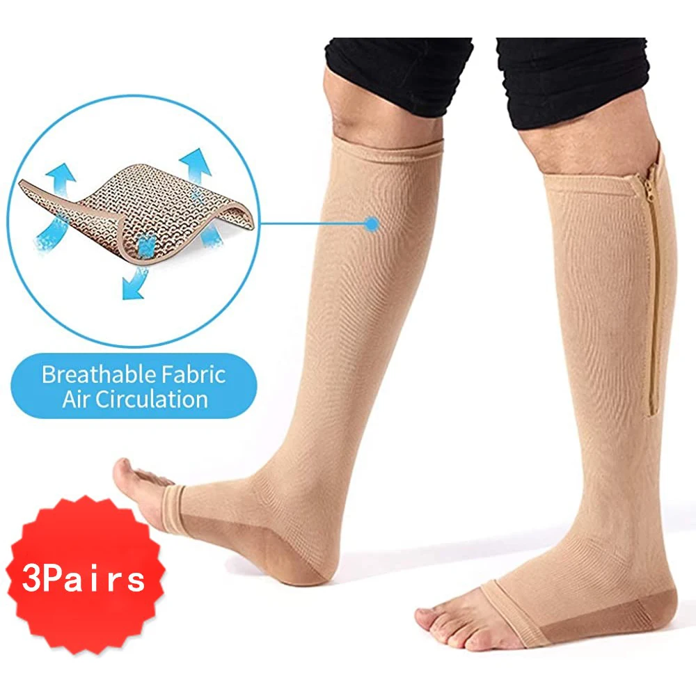 

Copper Zipper Compression Socks Toeless for Women Men 20-30 MmHg Varicose Veins Travel Pregnancy Nursing Running Sport Stockings