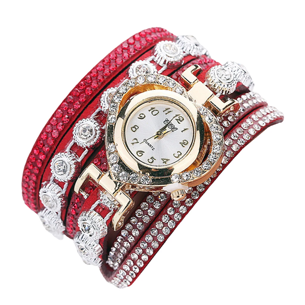 Relógio feminino luxuoso com pulseira em strass, relógio analógico multicamadas