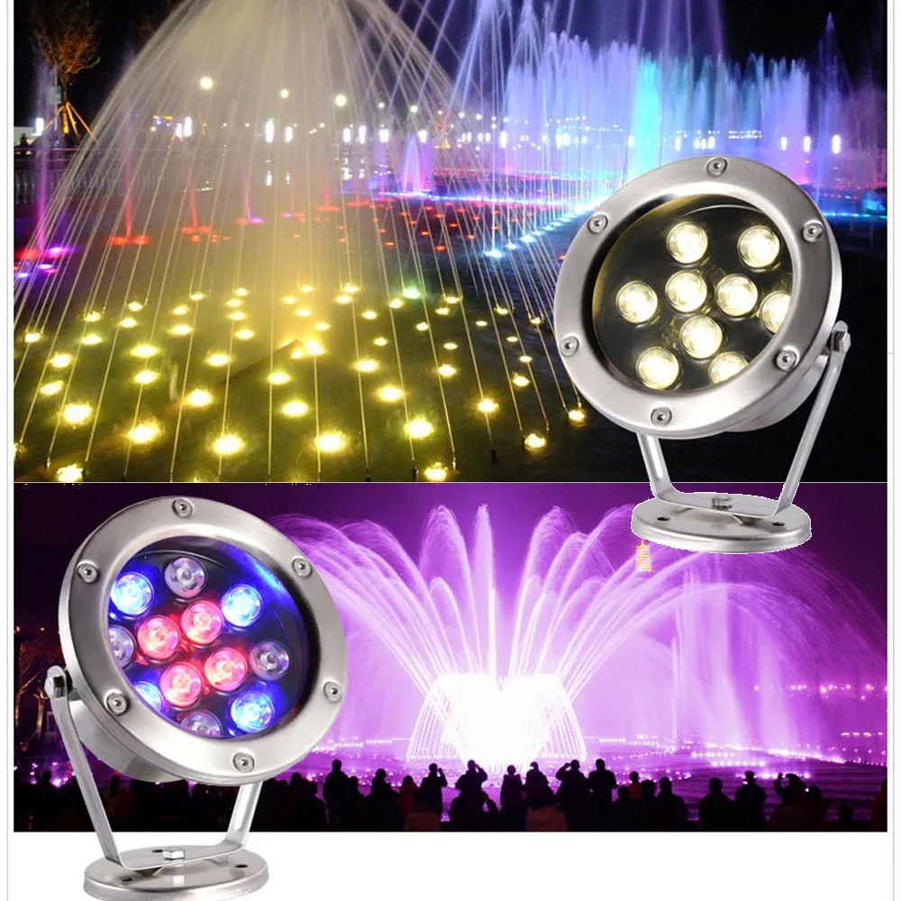 Luz LED Subaquática IP68, 3W, 6W, 9W, 12W, 18W, 24W, 36W, RGB, Lâmpada da noite, Jardim ao ar livre, Paisagem da festa na piscina, CC 12V, 24V