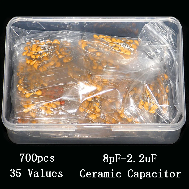 700Pcs/Box 8pF-2.2uF DIP Multilayer Ceramic Capacitor Assortment Kit 35 Values Each 20Pcs Monolithic Ceramic Capacitors