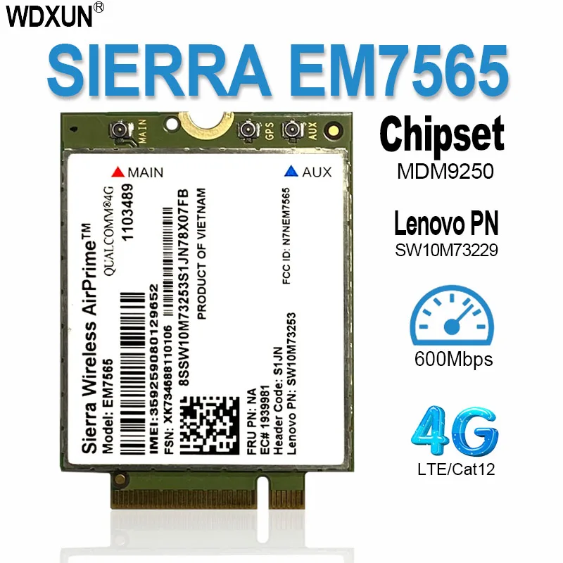 Sierra Wireless EM7565 LTE-Advanced Pro Module Cat-12 Konektivitas Global dengan 3G Fallback untuk Laptop Thinkpad Carbon X1 6th