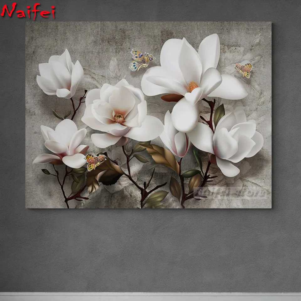 5d Diamond Painting New Arrivals Flowers White Magnolia Diamond Embroidery Mosaic Flower Picture Of Rhinestones Home Decoration