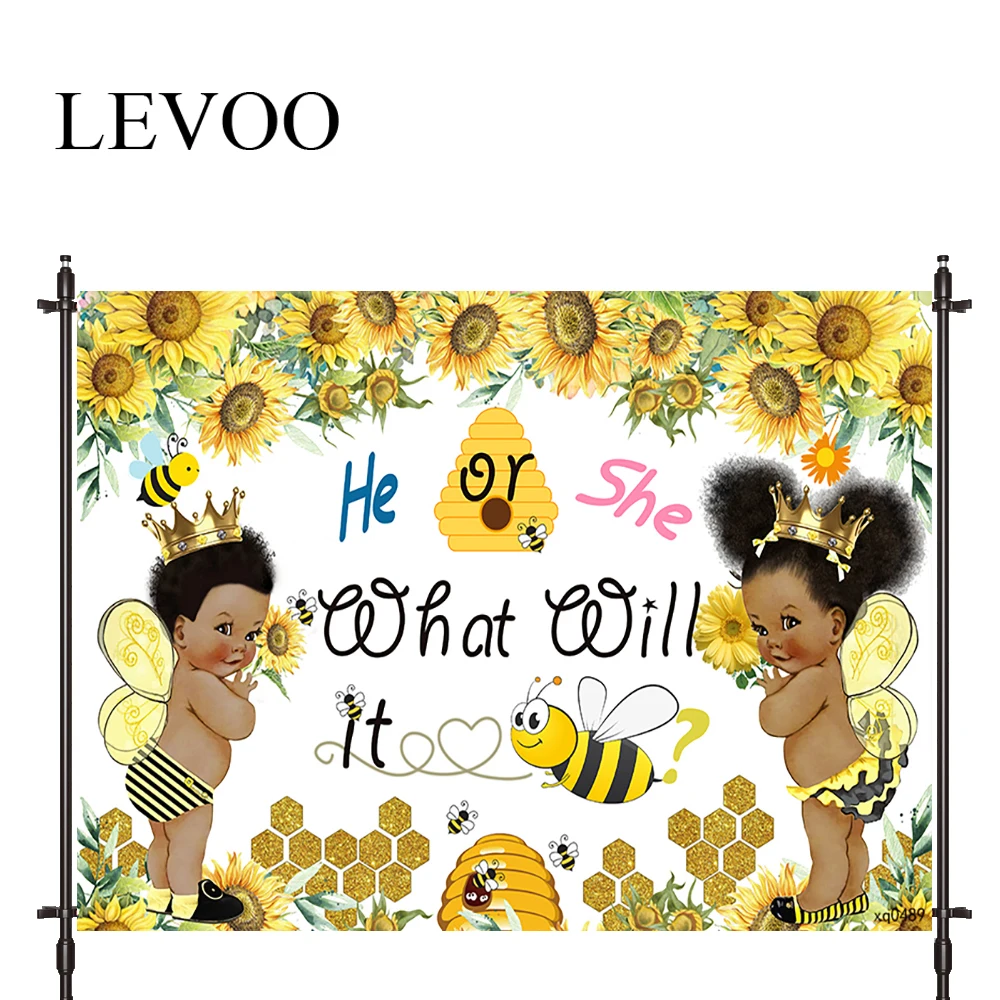 LEVOO Photography Background Sunflower Bee Gender Reveal Golden Backdrop For Photo Studio Photocall Vinyl Background