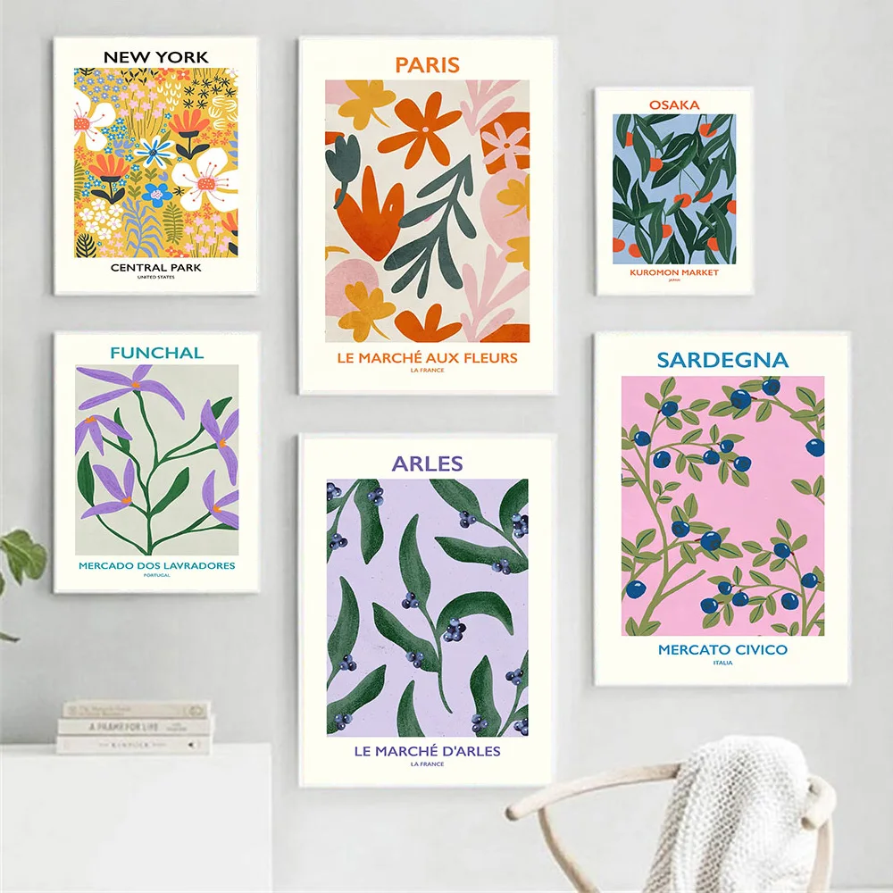Modern Paris City Flower Market Wall Art Canvas Painting Plant Leaves Nordic Poster Ins Picture For Livingroom Home Decor