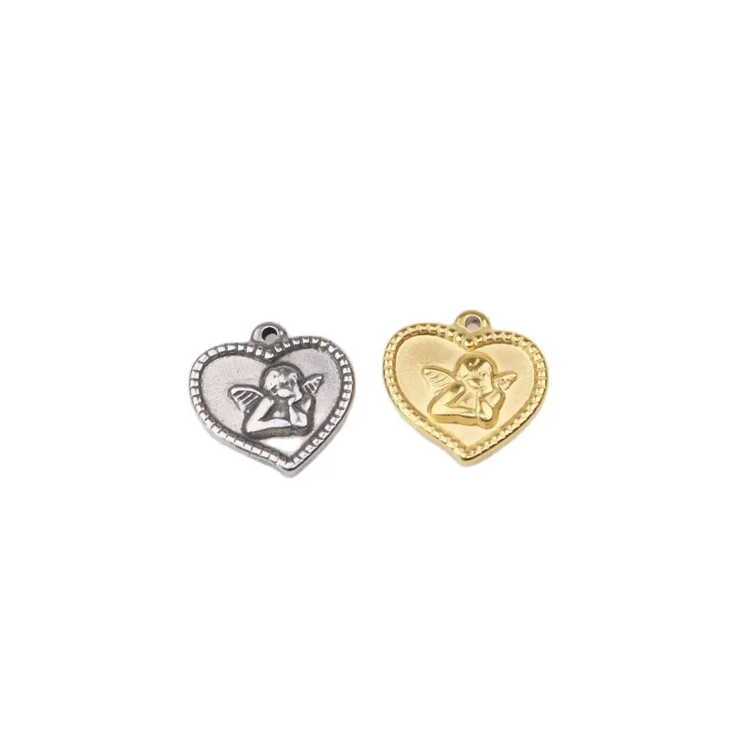 5pcs 15mm Wholesale Stainless Steel High Quality Heart Angel  Charms Pendant DIY Necklace Earrings Bracelets Unfading 2 Colors