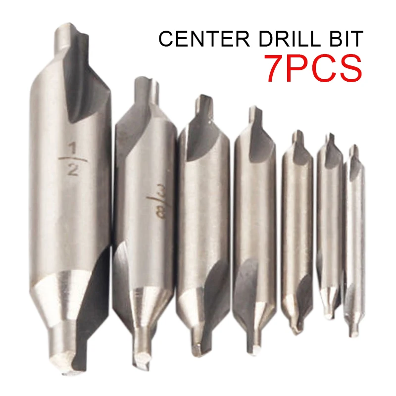 7Size Combined HSS Drill Countersink Bit Chamfer Center Spotting Drill Set