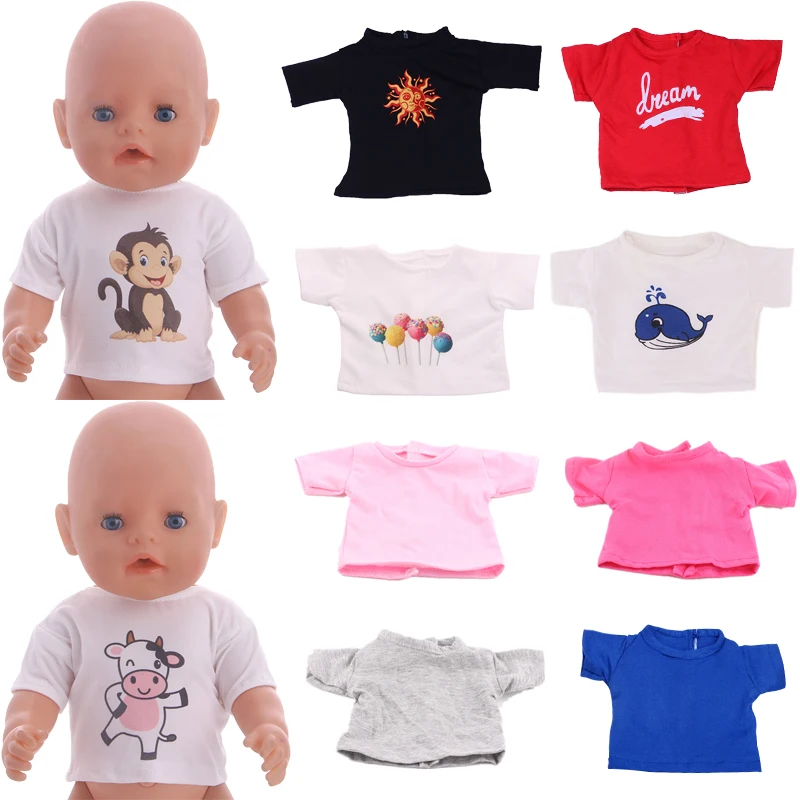 Doll T-shirt Solid Color/Personal Printing Whale Monkey For 18 Inch American Doll Girls & 43 Cm New Born Baby Items,Doll Clothes