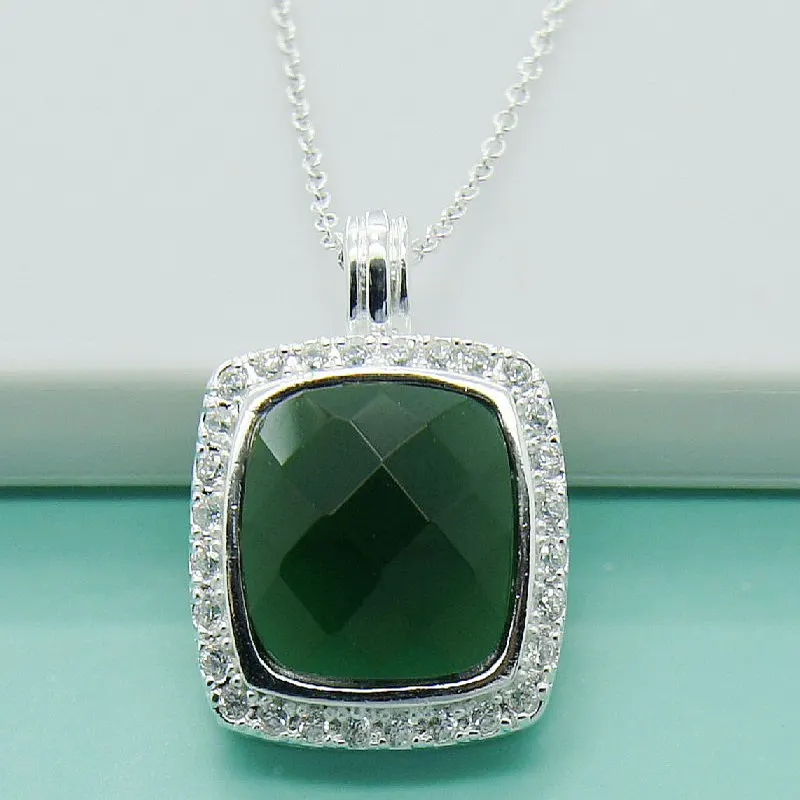 Luxury Jewelry Necklace 925 Sterling Silver Square Green Gem Pendant Necklaces For Woman Mother Best Gifts image 2