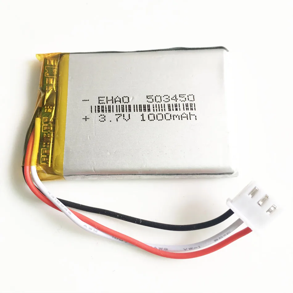 3.7V 1000mAh Lithium Polymer LiPo Rechargeable Battery 503450 JST XHR 2.54mm 3pin plug For MP3 DVD PAD camera Recorder Speaker