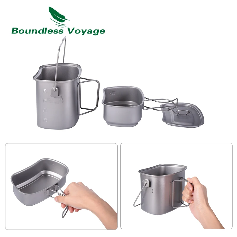 Imagem -03 - Viagem sem Limites Acampamento Conjunto Pote de Titânio 1500ml & 600ml Copo Militar Tigela com Tampa de Viagem ao ar Livre Panelas Cozinha Kit Bagunça