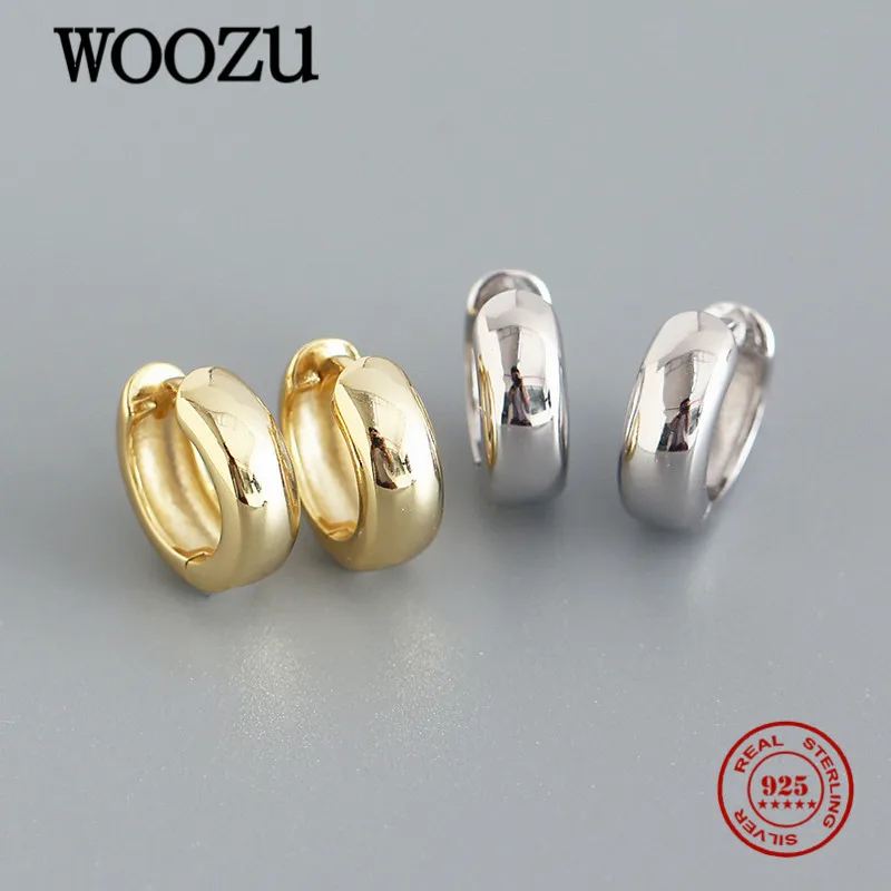 WOOZU Real 925 Sterling Silver Minimalist Glossy Round Hoop Earrings For Women Party Neo-Gothic Fashion Ear Buckle Jewelry Gifts