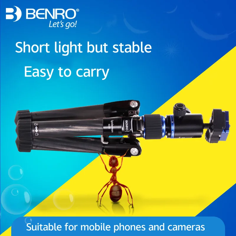 

Benro SC08 Carbon Fiber Tripod with Ball Head Bluetooth Remote for Gopro Smartphones Tripod for Phone 360 camera holder