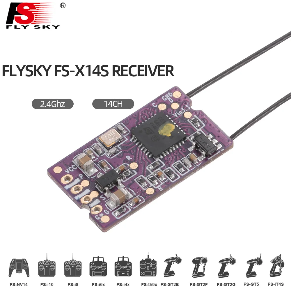 Flysky FS X14S 2.4G PPM i-BUS S-BUS 14CH Dual Antenna One Way Receiver For RC Drone FS NV14 I6X I6 I6S I6X Remont Controller