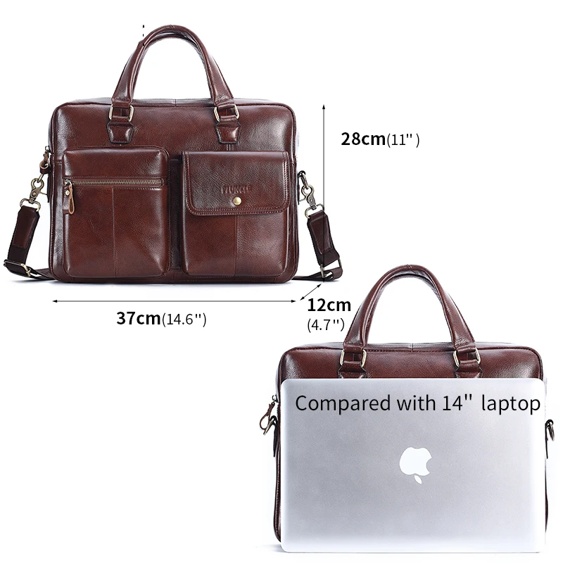 Imagem -03 - Bolsa de Viagem de Couro Genuíno para Homens Computador ou Escritório Laptop Bags Male Briefcases Bolsa do Mensageiro 14