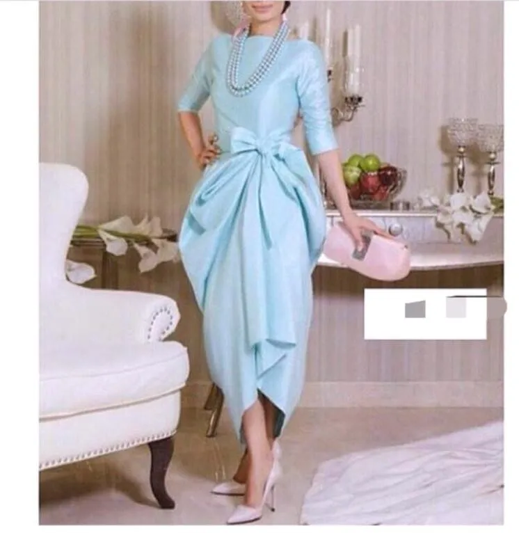 Myriams Fare Prom Half Sleeves Back Bow Tea Length Sky Blue vestido de noiva Baile Cheap Online mother of the bride dresses