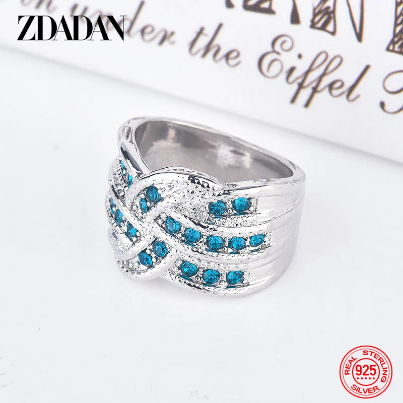 ZDADAN 925 Sterling Silver Geometry Peacock Sapphire Ring For Women Jewelry Wedding Gift