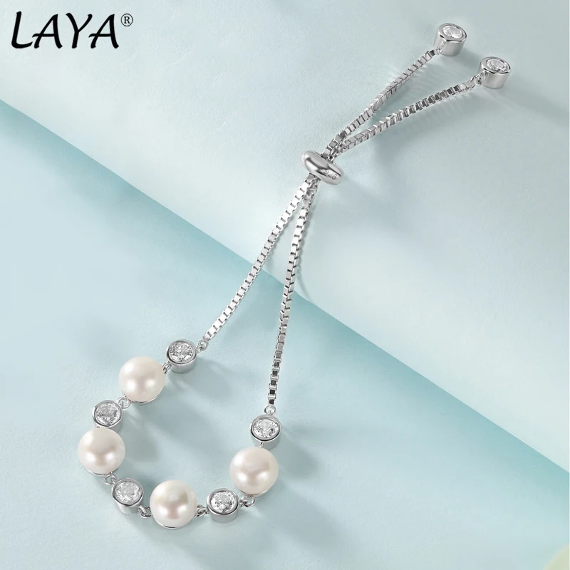 Imagem -03 - Laya Natureza Pérola Pulseira para Mulher Pura 925 Prata Esterlina Brilhante Branco Zircônia Cúbica Elegante Jóias Finas 2023 Tendência