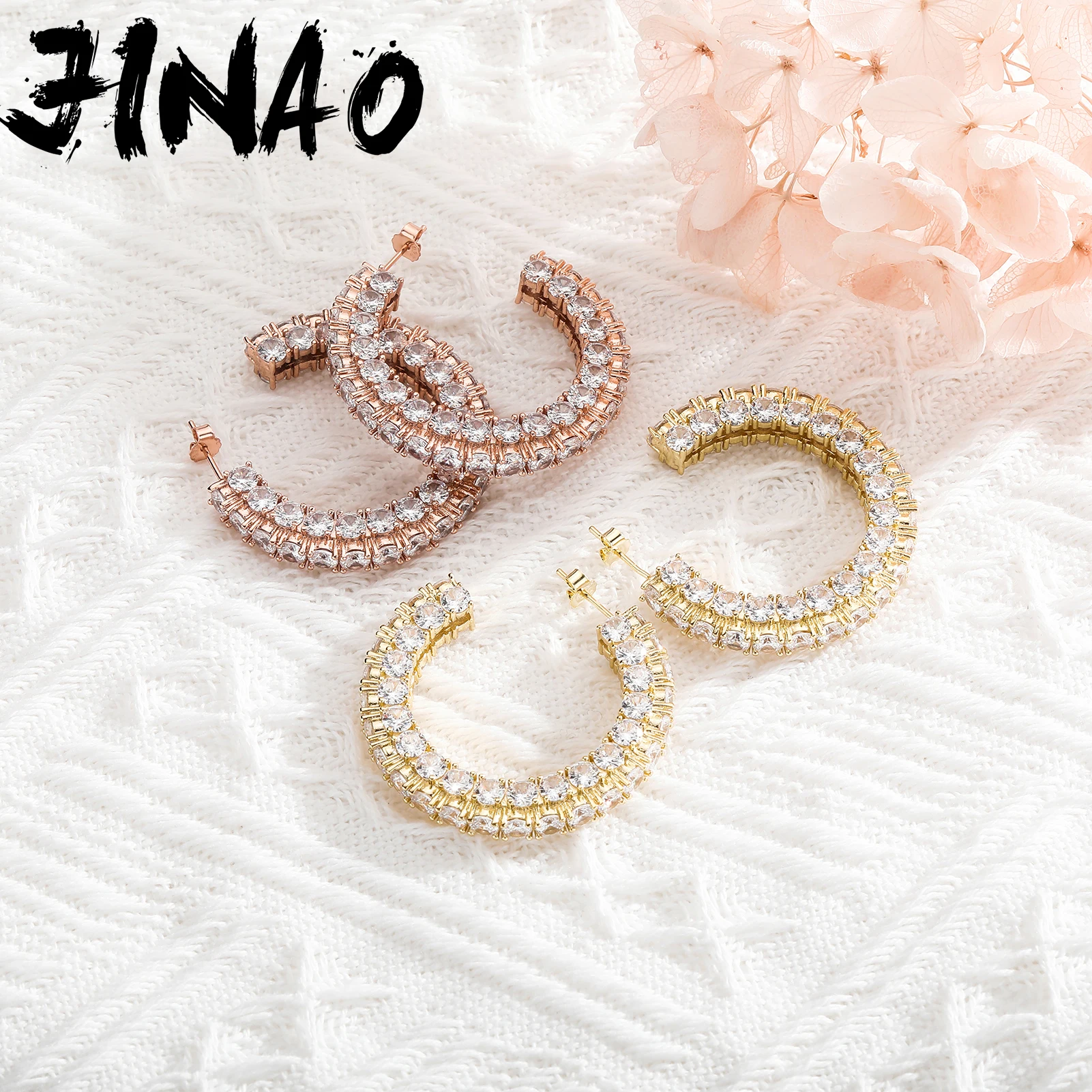 

JINAO 2021 New High Quality AAA CZ C-shape Circular Zircon Earrings For Women' Gift Jewelry