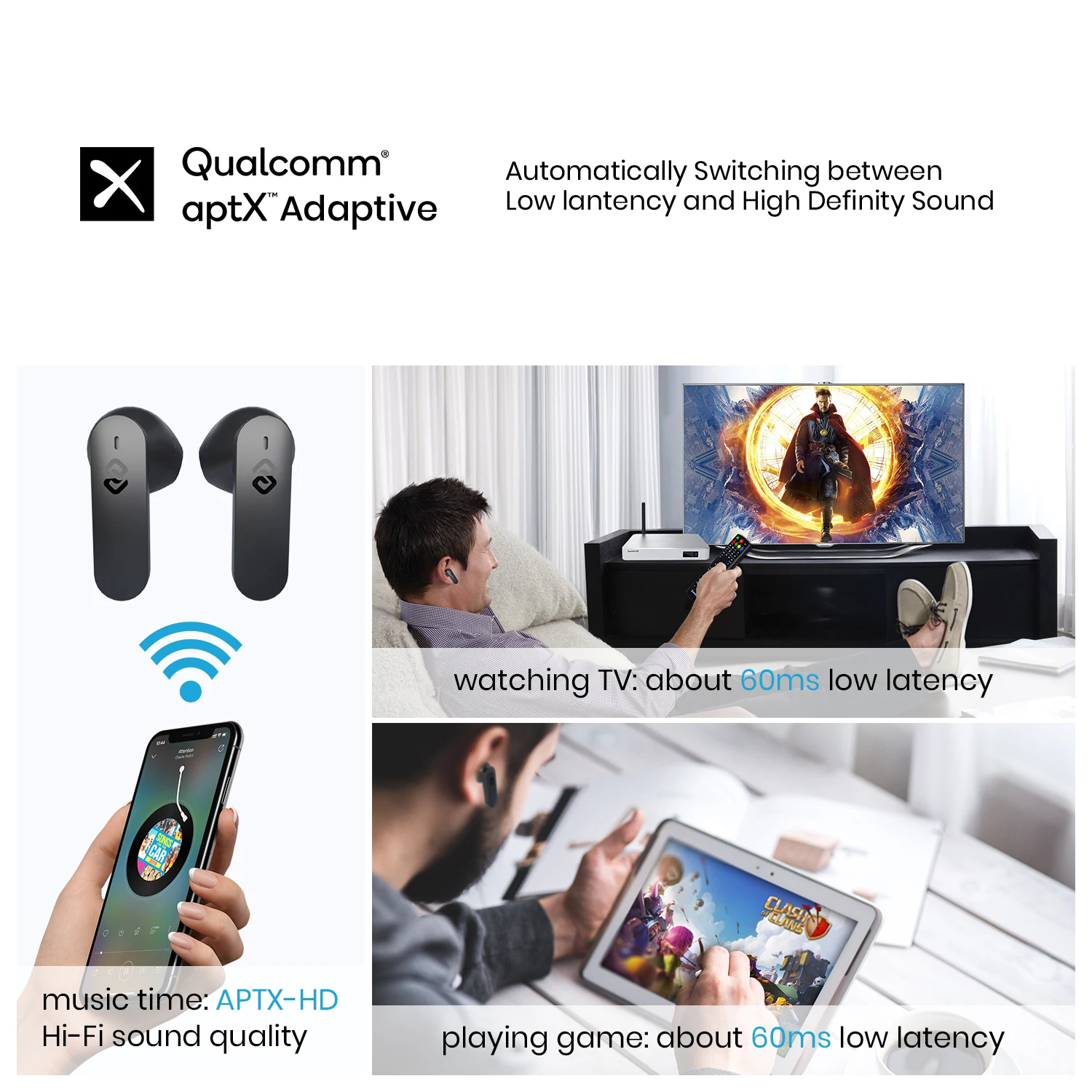 Eppfun-metal fones cuteet 300, fones de ouvido qualcomm qcc3040 aptx, adaptive/aac fones de ouvido, 4 microfones, cvc8.0