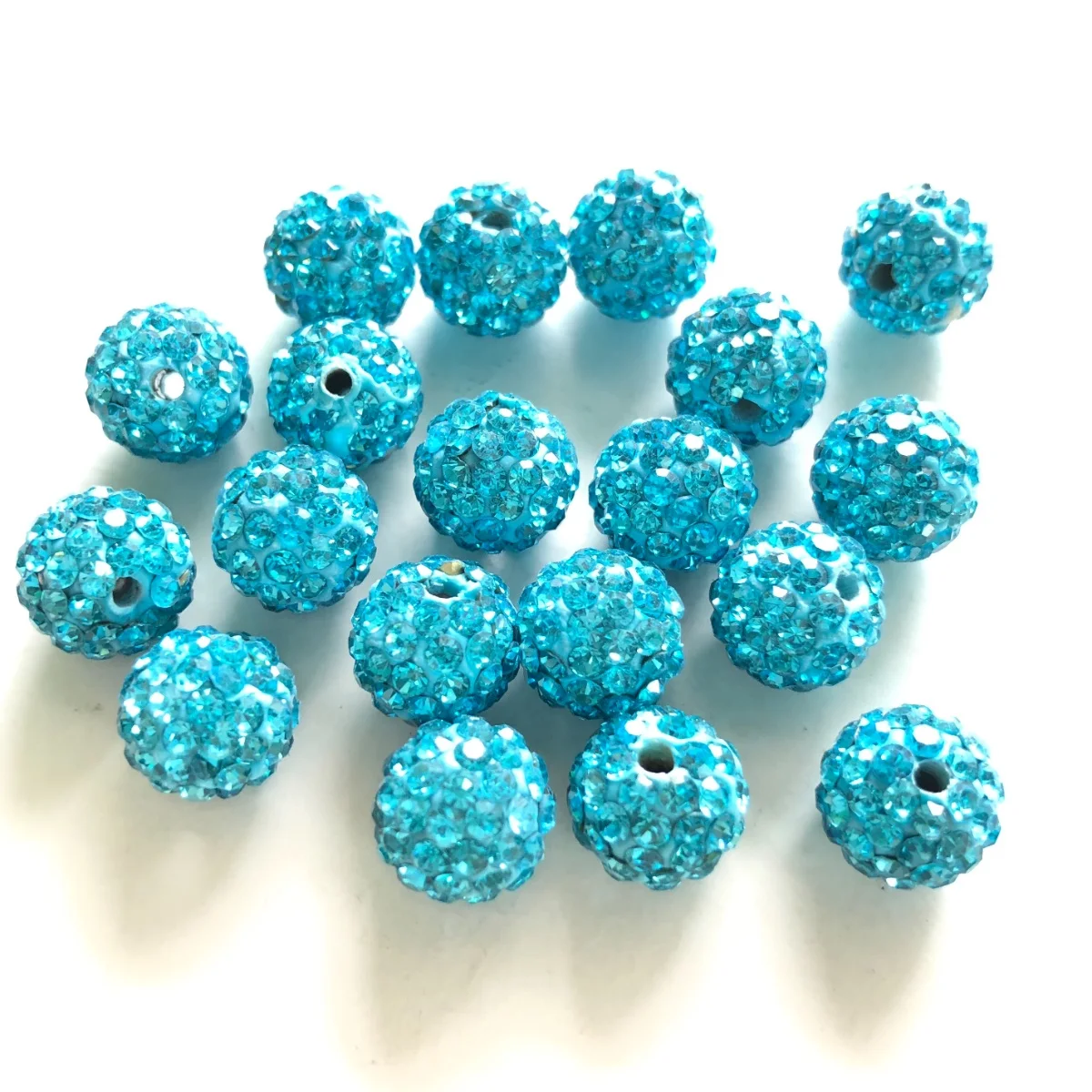 

50pcs 10mm High Quality Turquoise Crystal Clay Pave Rhinestone Round Disco Ball Loose Spacer Bead for Bracelet Necklace Creation