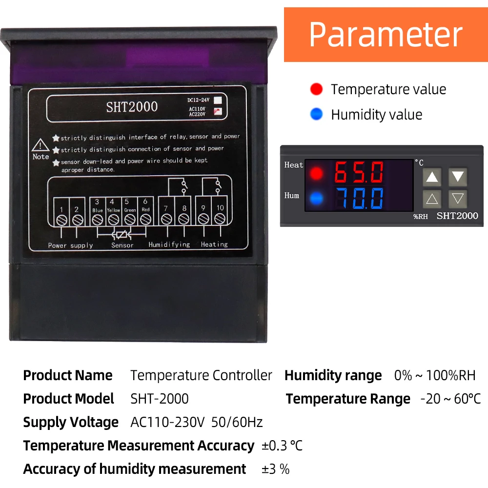 Contrôleur de température SHT-2000 ThermoandreHumidity Control Therye.com Hygromètre Contrôleur Thermorégulateur 12V/24V/220V