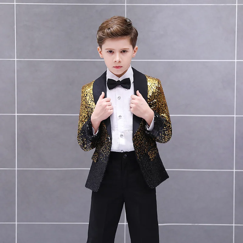 Hip Hop Costumes Children Gradient Gold Sequined Coat Boys Stage Wear Jacket Kids Jazz Modern Dance Clothing Show Outfit