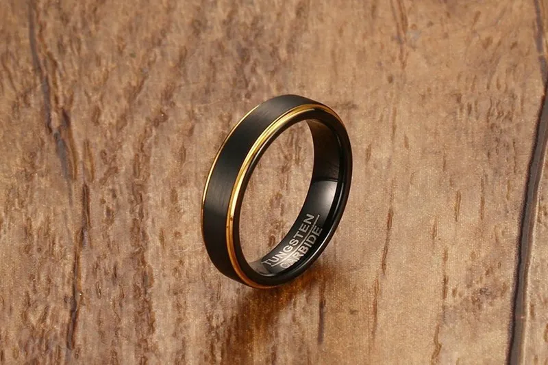5mm Wide Gold Line Tungsten Steel Ring Men's Wedding Jewelry Tungsten Carbide Rings