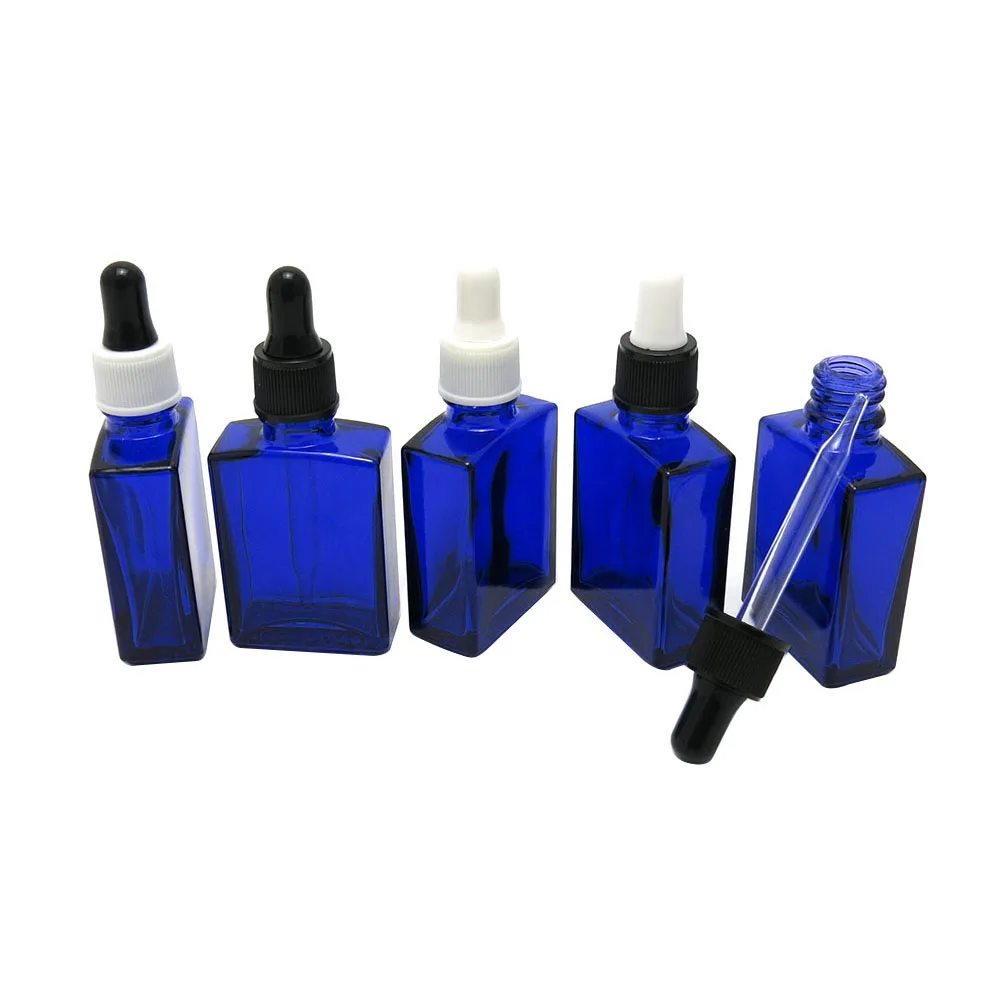 

200pcs/lot 30ml Cobalt blue flat square liquid glass bottle with plastic dropper 1oz Empty glass dropper container