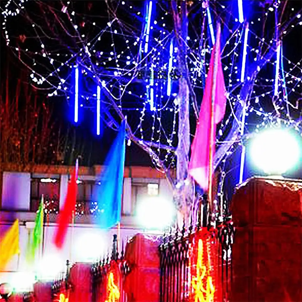 Tira de luces LED impermeables para exteriores, tira de luces de 30cm, con 8 tubos de lluvia y lluvia, para decoración de fiestas, bodas y Navidad, 192