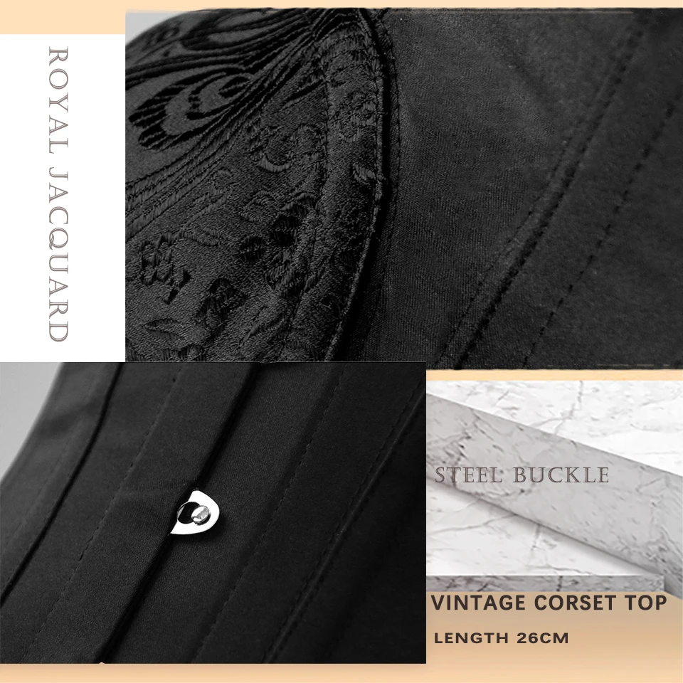 5-Knopf Vintage Unterbrustkorsett für Damen, Taillenformer mit 14 Stahlstäben, Kurze Korsetts mit Rückenstütze für eine Schlanke Taille – Detail 6