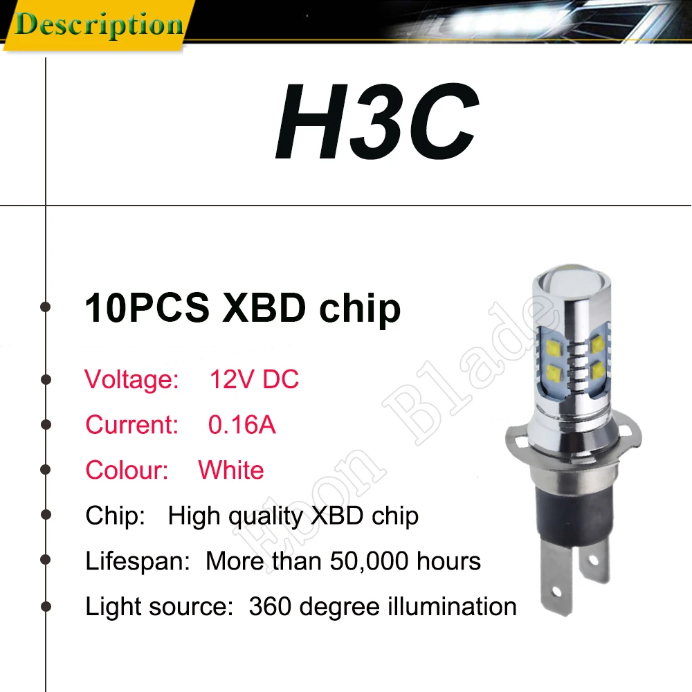 2 x H3C 50W High Power LED XBD Chips 10SMD Car Fog Light Daytime Running Bulb Headlight Driving Auto Lamp Xenon White 6000K