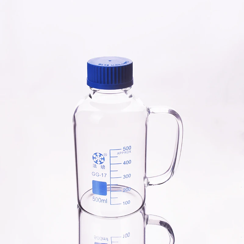 

Reagent bottle,With blue screw cover,Borosilicate glass handle,Capacity 500ml,Graduation Sample Vials Plastic Lid